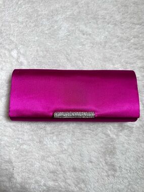 La Regale Hot Pink Satin Rhinestone Evening Clutch
